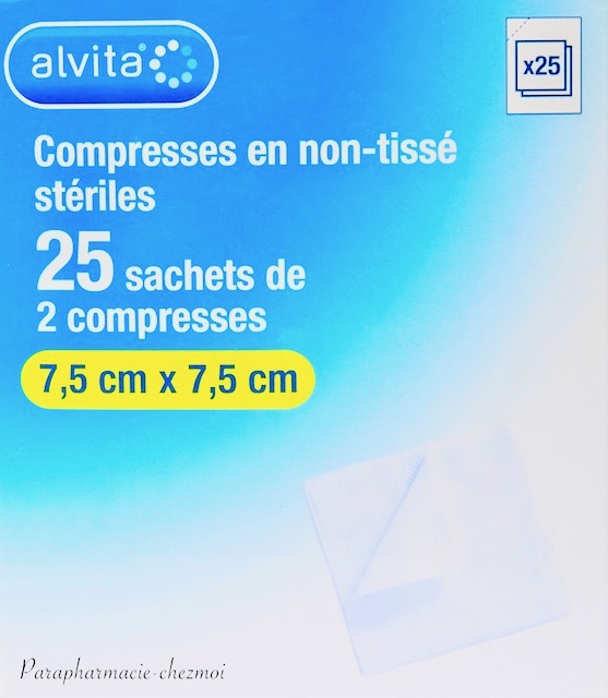 Alvita compresses stériles en non-tissé 50 sachets de 2 compresses