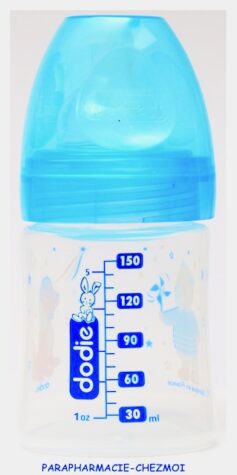 Dodie Biberon Sensation+ Bleu Ourson 0-6 Mois Tétine Plate Débit 1 Pièce  150Ml